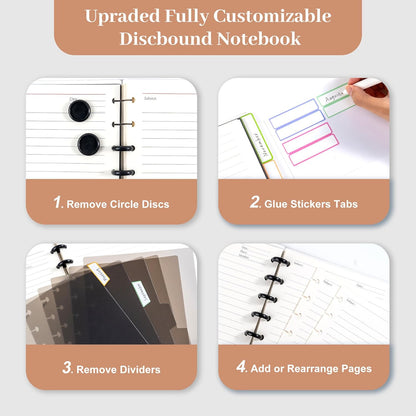 Discbound Notebook Refills for 11 Discs Notebooks 8.6 in x 12 in Letter Size 120 Sheets Multi-Subject Project Lined Pages Customizable Removable Pages(100 GSM) Heavyweight Planing Paper