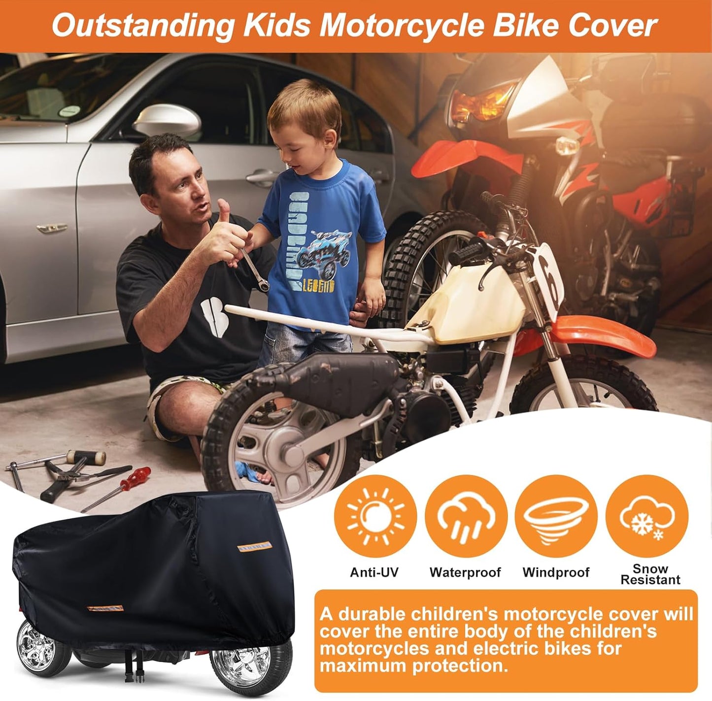Kids Ride On Car Cover 2PCS,Large Power Wheels Cover Waterproof,Heavy Duty 420D Universal Toy Car Cover for Power Wheels Jeep & Toddler Electric Vehicles,All Season Protection,with 3 Reflective Strips
