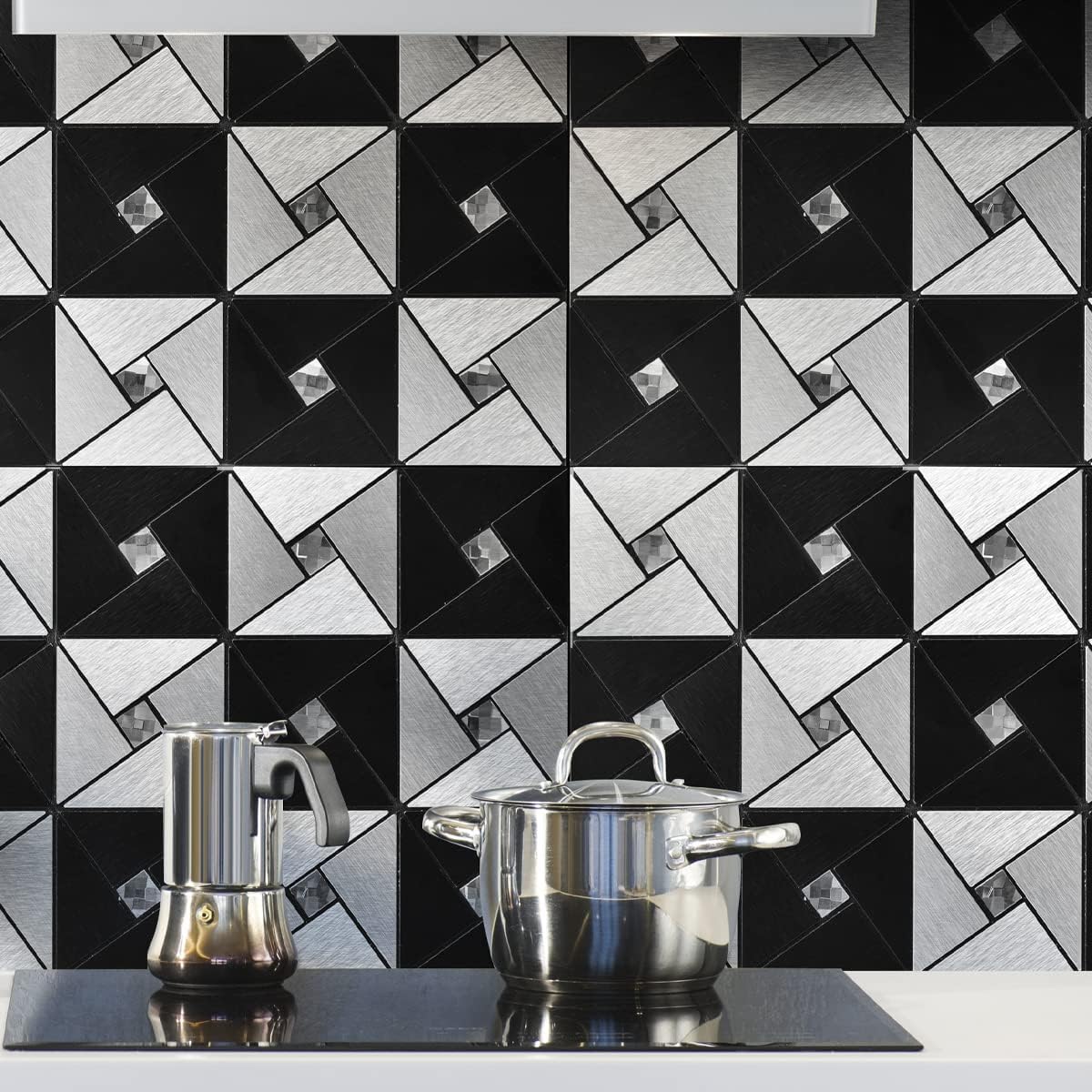 Art3d 10-Sheet Peel and Stick Backsplash Metal Mosaic Tiles for Kitchen Wall Decor, Stick on Aluminum Composite Tiles Stikers, Copper Windmill Puzzle Glass Mixed