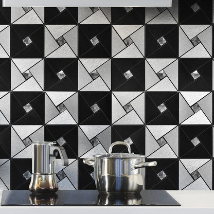 Art3d 10-Sheet Peel and Stick Backsplash Metal Mosaic Tiles for Kitchen Wall Decor, Stick on Aluminum Composite Tiles Stikers, Copper Windmill Puzzle Glass Mixed