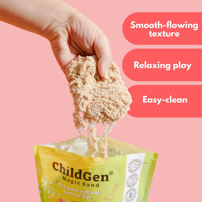 ChildGen Magic Sand, 2lbs Natural Sea Sand in Resealable Bag, Non-Toxic Play Sand for Kids, Soft, Moldable, Mess-Free Sensory Play (Green)