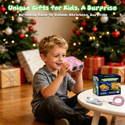 Handheld Microscope for Kids, 2 in 1 1000X Pocket Digital Microscope & 10X Telescope for Kids - Science Kits STEM Toys - Gifts for Boys Girls Ages 3 4 5 6 7 8 9 10 11 12 (Orange)