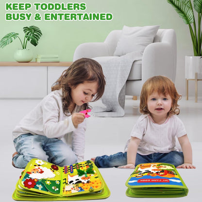 Busy Book for Toddlers, Montessori Toys Busy Board for Toddlers, Birthday Gifts for Boys & Girls, Quiet Activity Book with Life Skills, Cognition, Sorting - Autism Sensory busy book, Travel toys