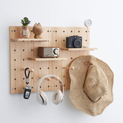 Wood Pegboard Combination Wall Organizer Kit, Wooden Display Pegboard Panel Kits for Bedroom, Study, Office, Bathroom, 2 Pieces Pegboards and 15 Accessories