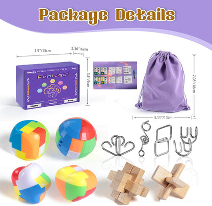 Brain Teaser Puzzles for Adults and Kids, 18Pcs Puzzle Games Set, 3D Wooden Plastic Metal Puzzle, Unlock Interlock Mind Brain Games, IQ Test Educational Toy