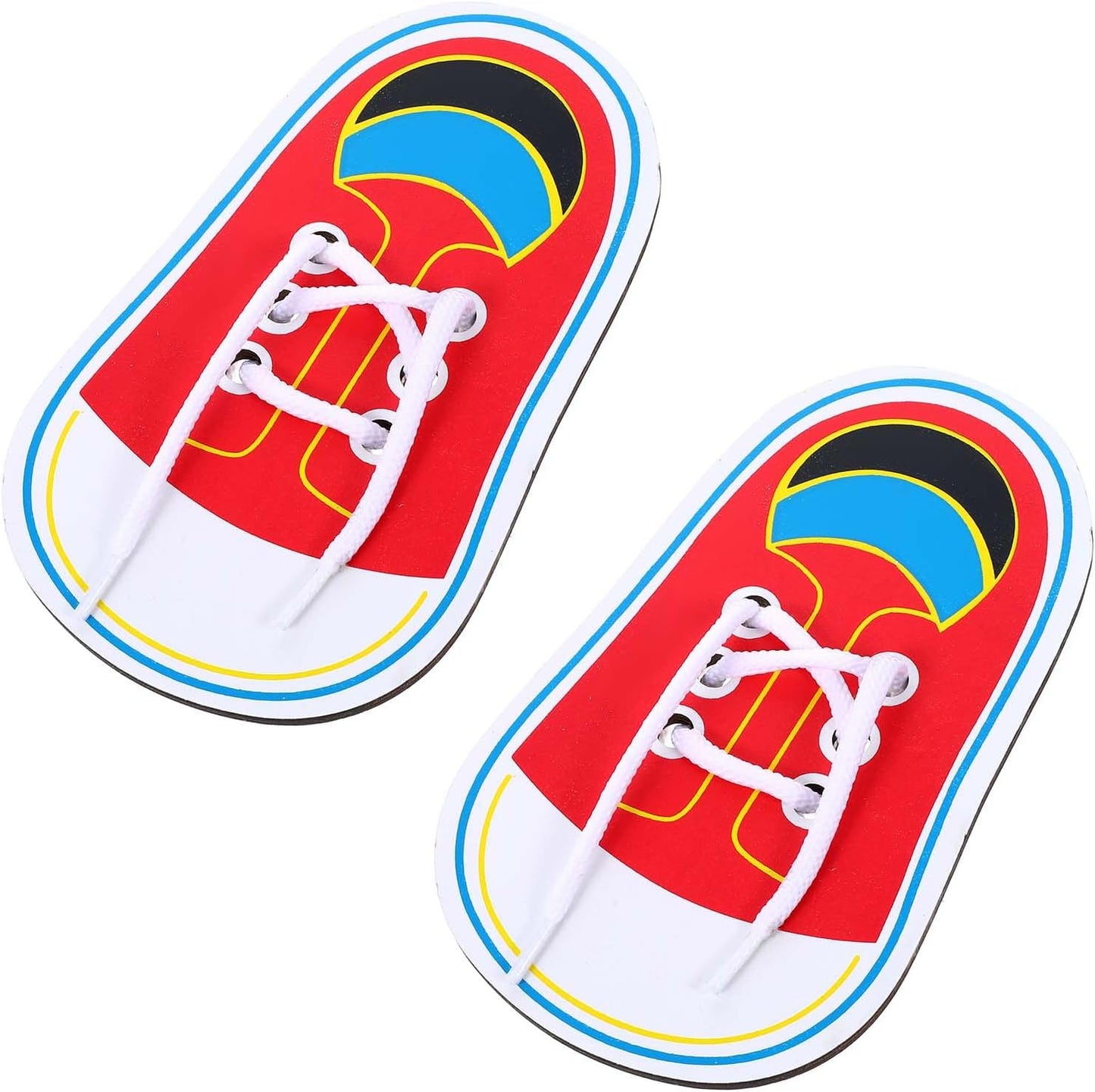 ElevateTech 2Pcs Wooden Lacing Shoe Shoe Lace Practice Board Threading Lacing Shoes Training Board Tying Practice Learning Educational Fine Motor Skills (Red White)