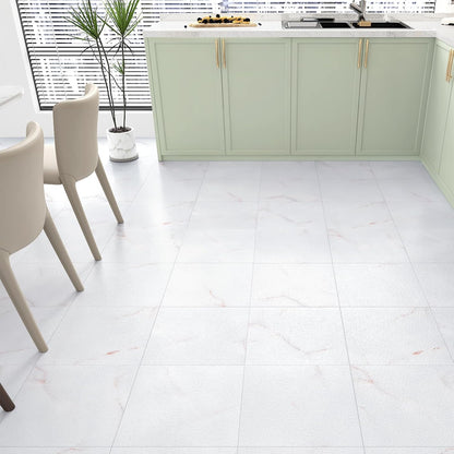 Wallercity White Marble Peel and Stick Vinyl Floor Tiles 6-Pack 12x12 Inches Self Adhesive Waterproof Flooring Planks for Bathroom Kitchen Bedrooms Stick on Floor Tiles Laminate Sheets Vinyl Flooring