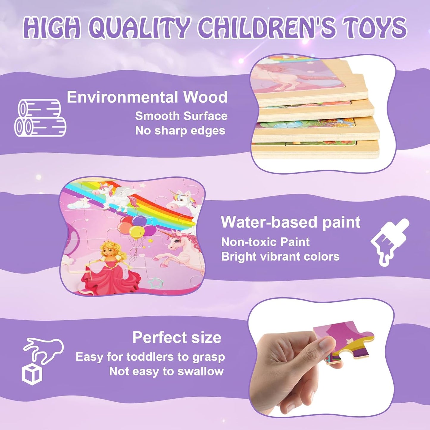 Wooden Puzzles Toys for Kids Ages 3-5, Set of 4 Packs with 20-Piece Farm, Animals Theme Wood Jigsaw Puzzles, Preschool Educational Brain Teaser Toys for Boys and Girls 3-6 Years Old.