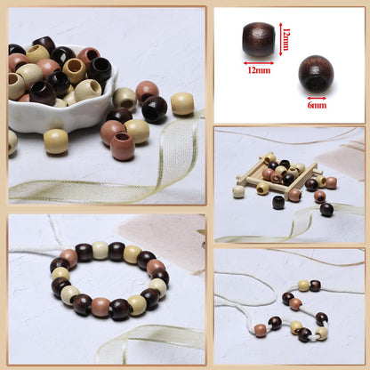 120 11x12mm White Wooden Beads with 5mm Large Hole Barrel Wood Spacer Loose Beads for Handmade Crafts Making