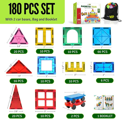 Magnetic Tiles 100 pcs with 2 Cars, STEM Building Blocks for Kids, Educational Gift, Magnet Construction Toys for Toddlers, School Teacher Supplies, Classroom Must-Haves