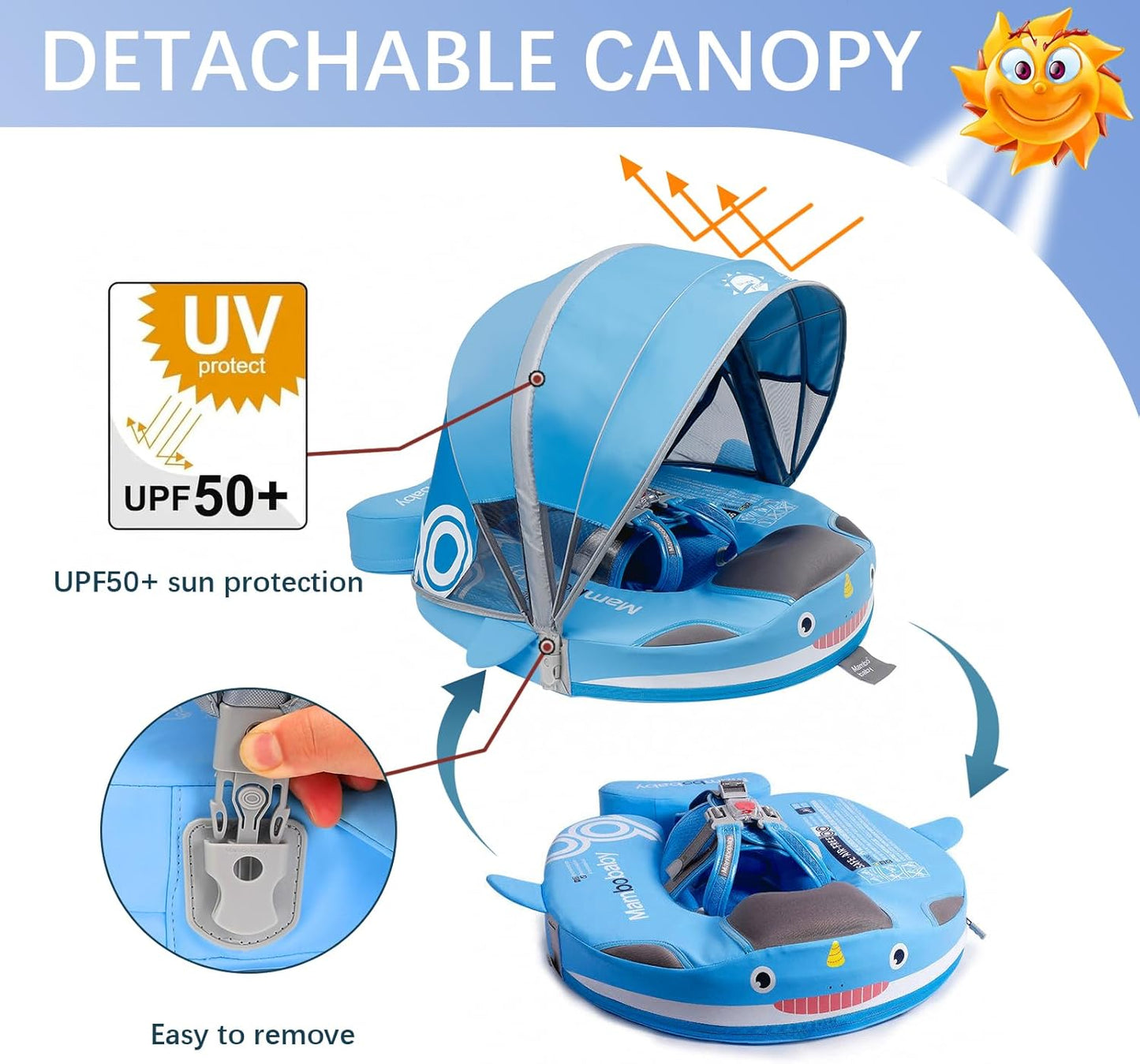 Baby Pool Float with UPF50+ 3D Adjustable Canopy, Add Tail Mambobaby Float Non Inflatable Infant Floats for Pool, Cartoon Narwhal Baby Floats (NPink with Canopy-U05NPCTLUROHML01U05)
