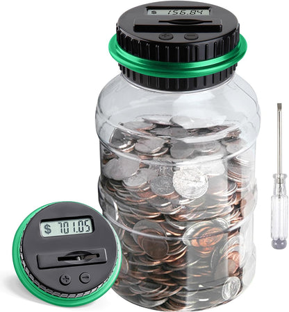 Large Piggy Bank for Adults Kids, Vcertcpl Digital Coin Counting Bank with 1.8L Capacity, Great Coin Bank Money Jar for Adults Kids with Saving Goals, Bank for All US Coins (Green B)