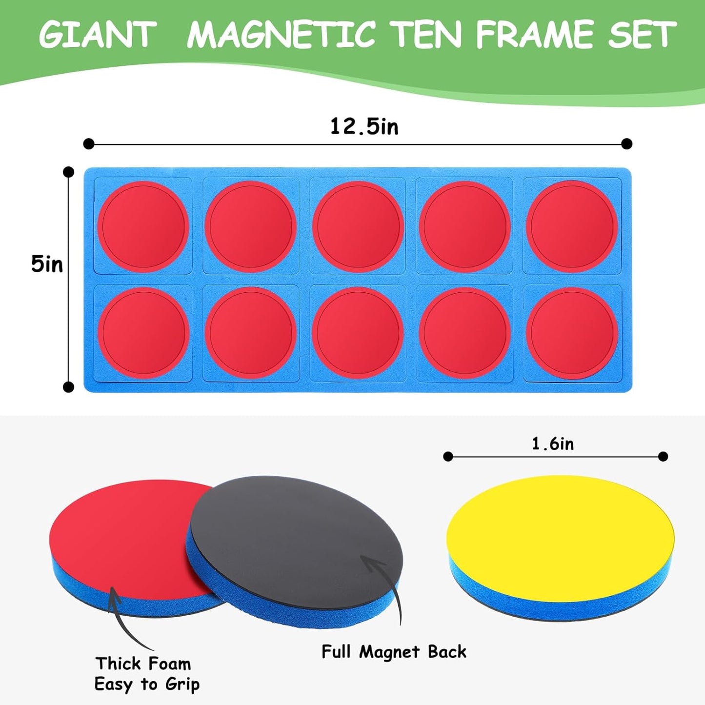 WinnerWhy 2 Set Giant Magnetic Foam Ten Frames Set, Early Math Manipulative, Frames with Disks, Teach Number Concepts, Addition and Subtractionfor Kids, Kindergarten Math Games