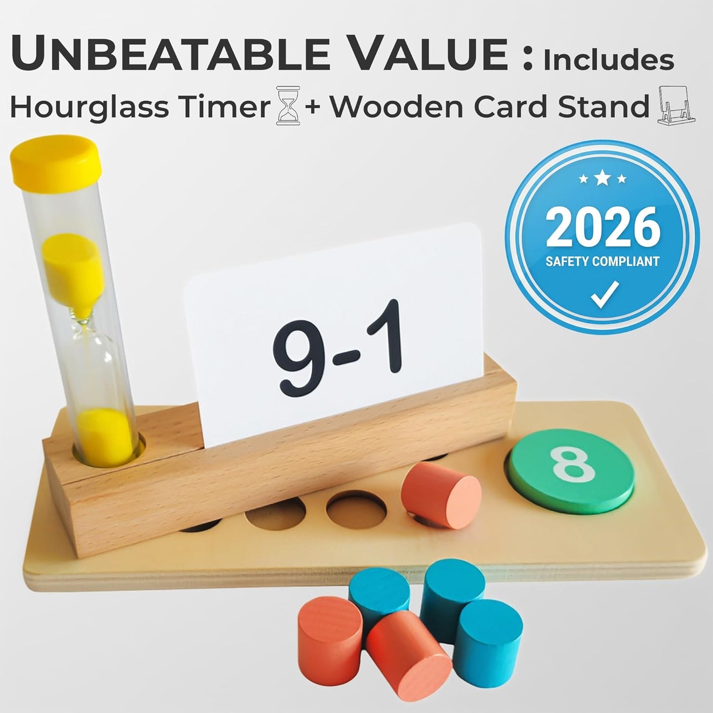 Wooden Sorting and Stacking Toy for Toddlers - 143-Piece Montessori Inspired Counting Game - ASTM F963-23 Certified Screen-Free Play Set for Home Learning Gift for Kids Boys Girls 3-5 Five Ten Frame
