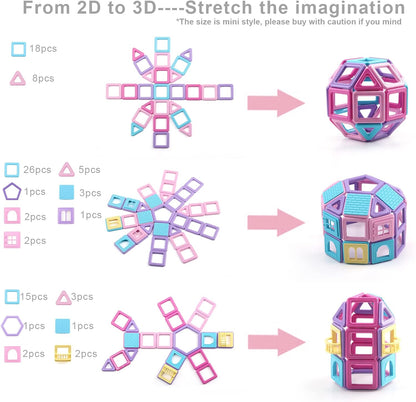 AOMIKS Magnetic Tiles 199 PCS Mini Magnetic Building Blocks for Girls & Boys Birthday Gift 3D STEM Educational Learning Creativity Toys for Kids Ages 3 4 5 6 7 8 Years Old