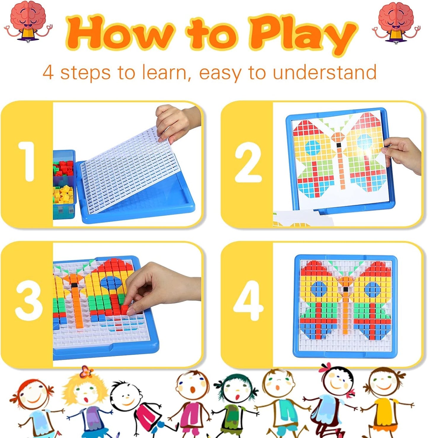 ZOZOPLAY Kids Mosaic Puzzle,490Pcs Building Blocks,Educational Kit with 6 Assembly Drawing,STEM Toys for 3+ Year Old(Small Cube)