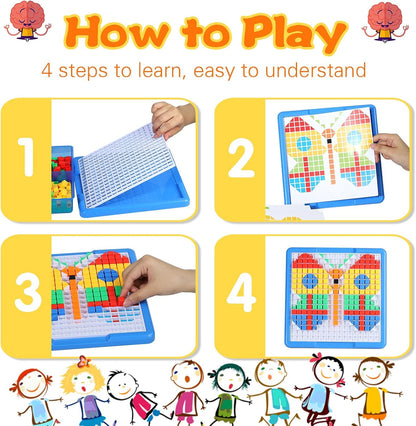 ZOZOPLAY Kids Mosaic Puzzle,490Pcs Building Blocks,Educational Kit with 6 Assembly Drawing,STEM Toys for 3+ Year Old(Small Cube)