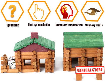 Joqutoys 90 Pcs Wood Building Blocks Toy for Toddlers, Classic Wooden Cabin Log Set Preschool Education Toy, Creative Construction Engineering Educational Toys for 3 4 5 6 Years Boys