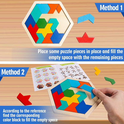 Skrtuan 5 Pack Wooden Puzzles Set - STEM Montessori Educational Board Games and Logic Traning Brain Teaser Geometric Shapes Tangram Puzzle Games for Kids Ages 3+