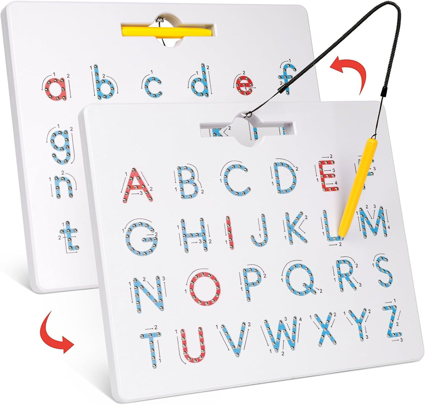 GAMENOTE Double Sided Magnetic Letter & Number Board Set - Alphabet & Numbers Tracing Board for Toddlers, ABC Uppercase & Lowercase Practicing, Math Learning, Educational Toys for Kids