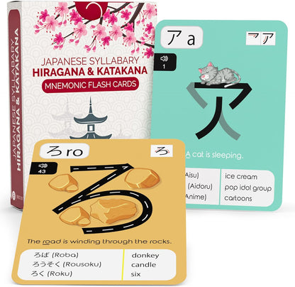 Japanese Hiragana & Katakana Flash Cards with Audio – Learn Japanese Alphabet with Mnemonics – Study Aid for Beginners, Students, Teachers, Homeschool, Language Learning Tool – 46 Cards by Briston