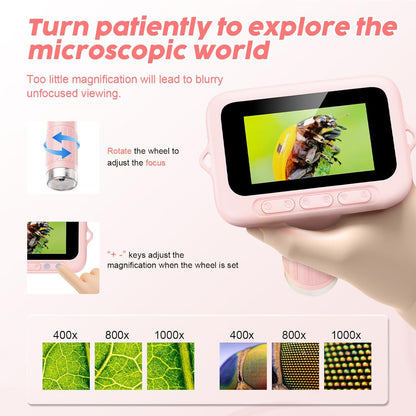 1000X Handheld Digital Kids Microscope with 3.0" IPS Screen, USB-Powered STEM Educational Science Toy with 8 LED Lights & Photo/Video Capture, Portable Learning Gift for Boys & Girls(White)
