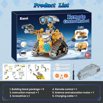Robot Building Kit Toys for Boys Age 8-12 with 700 Pcs, 3 in 1 Robotics Excavator Garbage Truck with App & Remote Control, Coding Robot Building Set, Birthday Gifts for 8-14 Years Old Boys