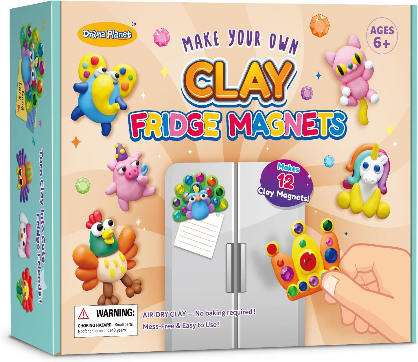 Drama Planet Make Your Own Clay Fridge Magnets Kit, Air-Dry Clay Crafts for Kids, Includes Instruction Book with 30 Designs, Makes 12 Fridge Magnets
