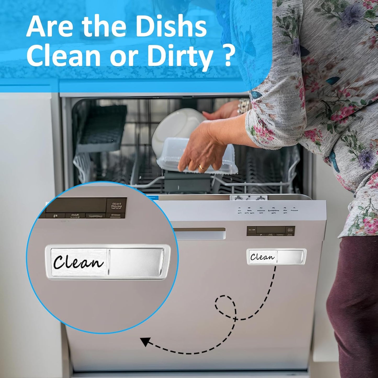 Dishwasher Magnet Clean Dirty Sign, Slide Strong Clean and Dirty Refrigerator Magnet Indicator for Dishwasher, Non-Scratch, Easy to Read, Self-Adhesive for Non-Magnetic Dishwasher（LightGray Brown）