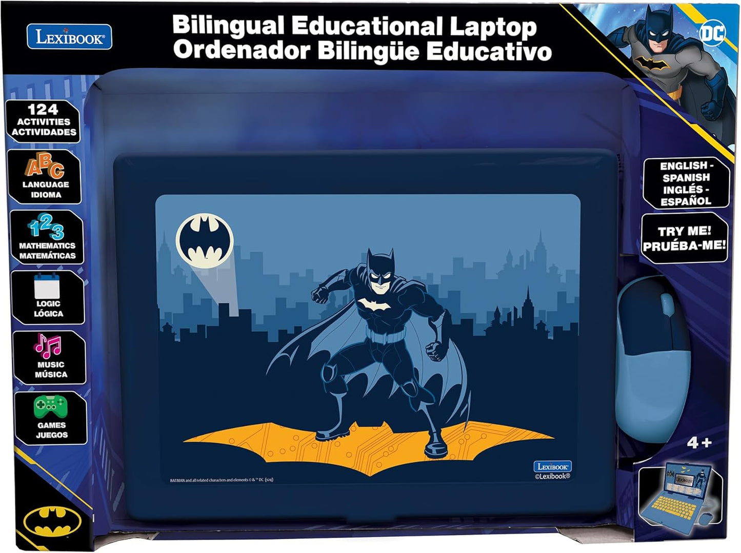 Lexibook, Batman, Bilingual Spanish/English Educational Computer, Toy for Children with 124 Activities, Writing, Maths, Logic, Music Activities and Games, Blue, JC598BATi2