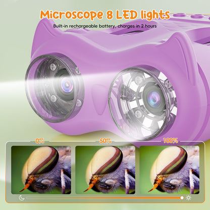 2-in-1 Kids Microscope Telescope, Temodu 2.0" 1000X Digital Microscope for Kids, HD Portable Education Telescope for Kids Birthday Festival Gift, Science Fun Toys for Children Age 4-12 (Purple)
