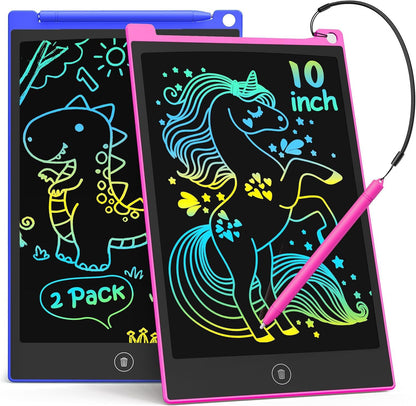 TECJOE 10 Inch 2 Pack LCD Writing Tablet, Colorful Doodle Board Drawing Tablet for Kids, No Mess Toddler Travel Learning Toys, Christmas Birthday Gifts for 3 4 5 6 7 8 Year Old Boys Girls Preschooler