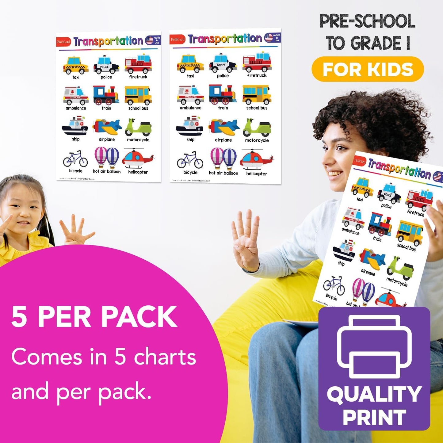 Multiplication Chart Math Table Poster – Double-Sided Educational Visual/Learning Aid Poster, Bright and Colorful | Glossy Durable Cardstock | 8.5 x 11" | 5 per Pack