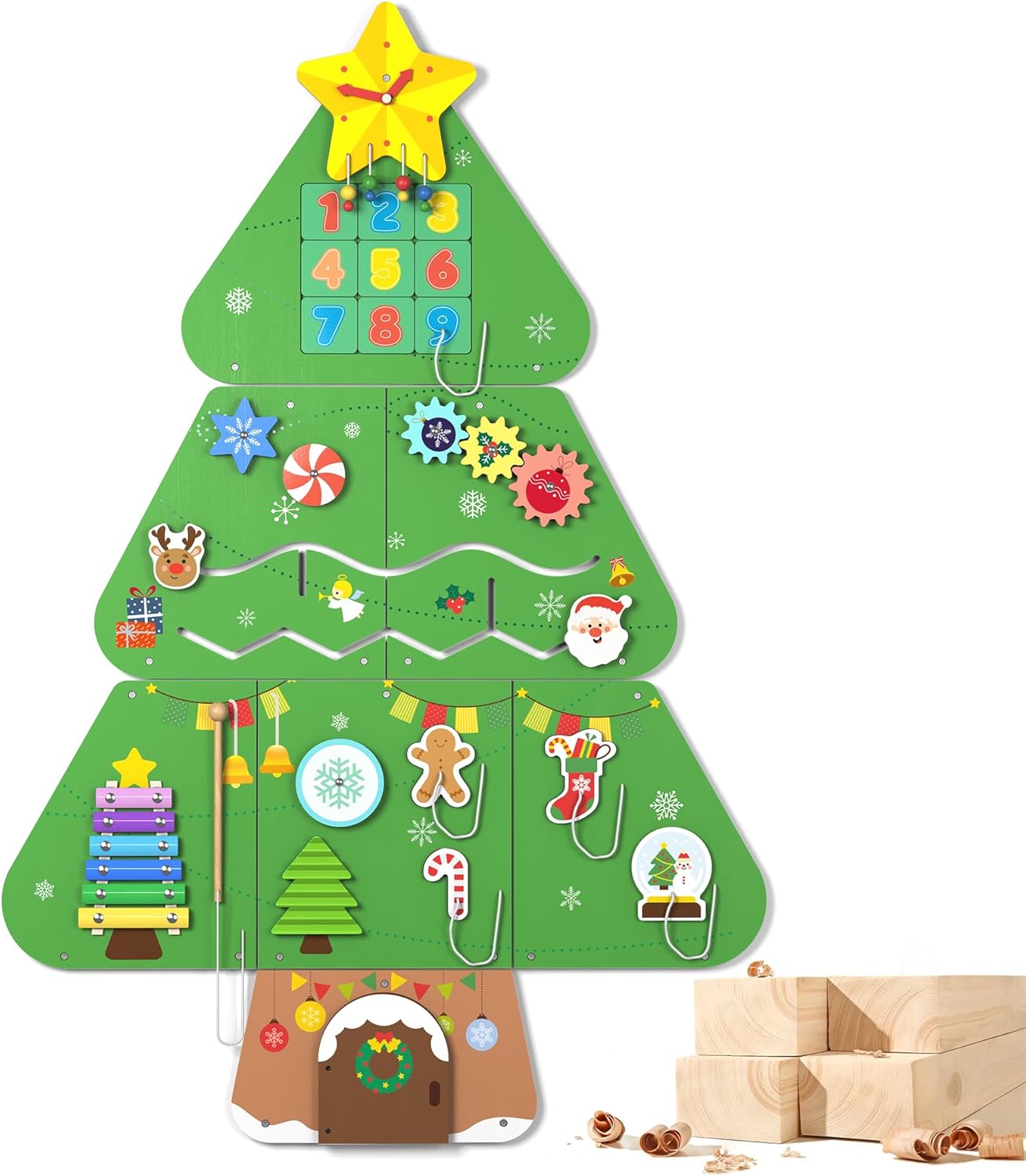BlueWood Wooden Wall Busy Board Panels, Toddler Learning Activity Center, Montessori Philosophy Sensory, Educational Toys, Conducive to All-Round Development - Whale