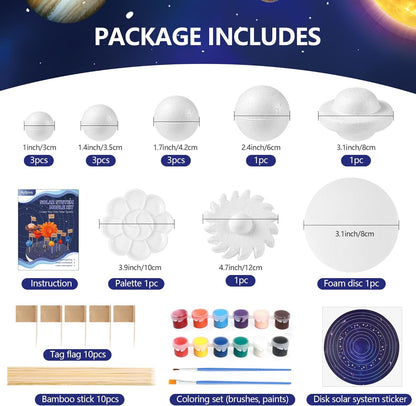 Ayfjovs Solar System Project Kit, Solar System Foam Balls Crafts for Kids School Projects to Learn Planets, Solar System Model Kit Includes Mixed Sizes Polystyrene Balls, Pigments for DIY, STEM Kits