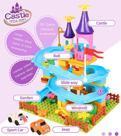Marble Run Toy Building Sets, 86Pcs Castle Building Blocks for Age 3+, Marbles Track Building Toys, Large Building Bricks Race Track STEM Educational Toys for Toddler Boy Girl Birthday Toys Gifts