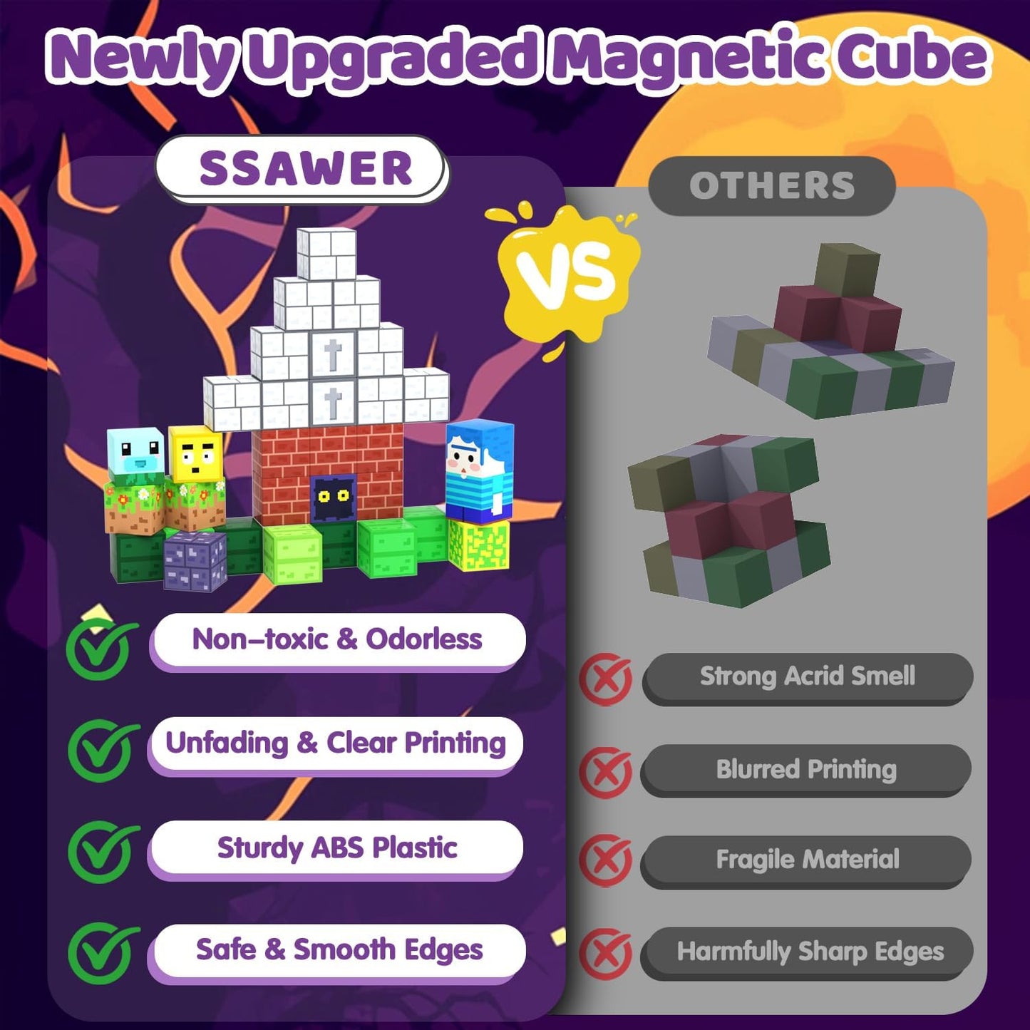 Magnetic Blocks Toys for Kids, 100 PCS Building Blocks Cubes, Stacking Magnetic Tiles Toys for Kids Toddlers Boys Girls Ages 3 4 5 6 7 8-12 Birthday Gifts Party Supplies (Underworld)