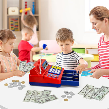 BAODLON Calculator Cash Register - 103 Pcs Pink Toy Cash Register, Microphone, Credit Card and Banking for Kids, Early Math Skills Toys Gifts for 3, 4, 5, 6 7 8+ Years Old Boys Girls