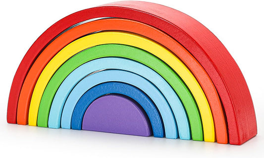 TUOWITA Wooden Rainbow Stacking Toy, Wood Stacker Arch Game, Montessori Arch Bridge Rainbow Building Blocks, Colorful Stacking Blocks Puzzles for Kids 2 3 4 5 Years Old, Rainbow Decor Toys