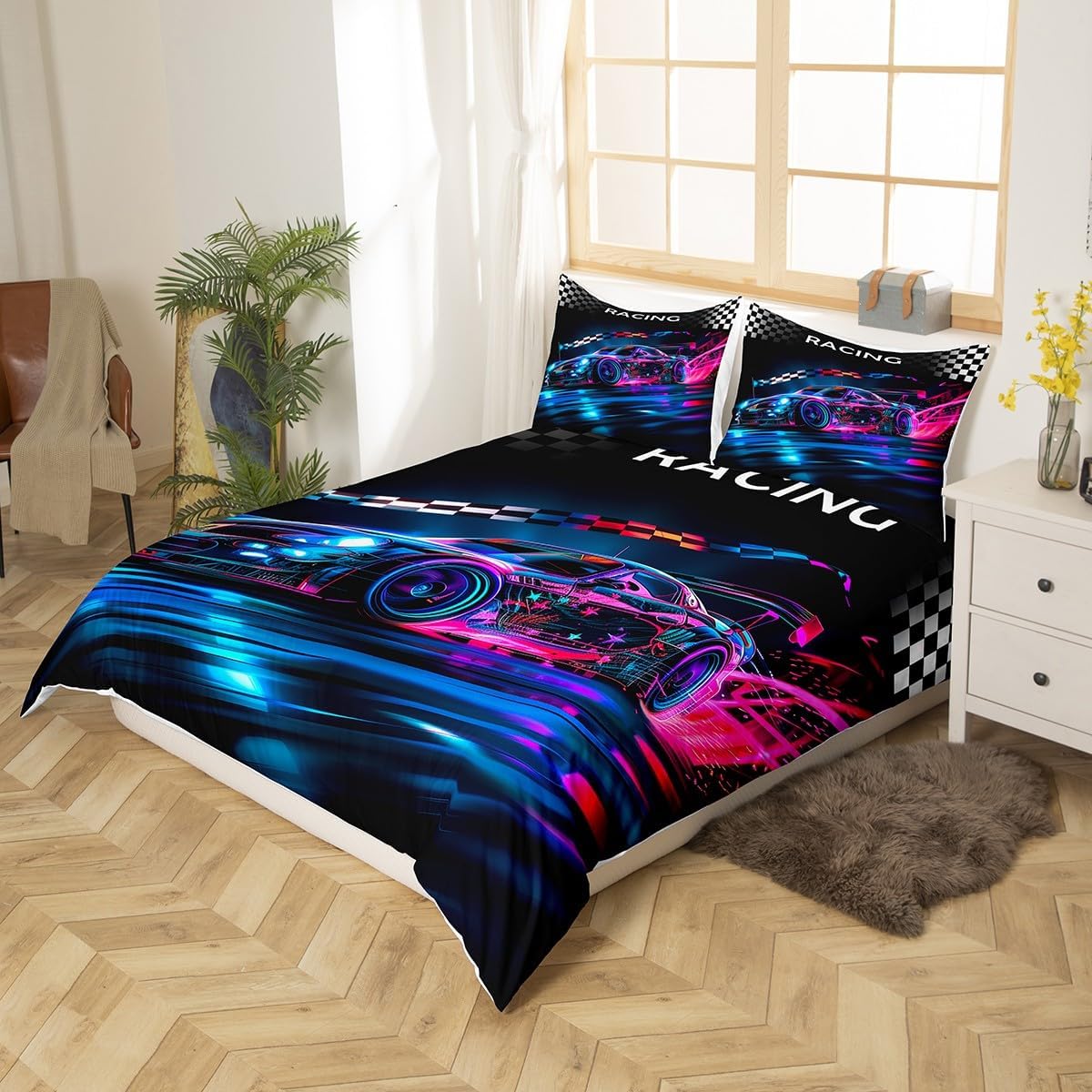 Drum Kit Duvet Cover,Kids Musical Instruments Bedding Set,Rock Music Comforter Cover for Boys Girls Room Decor,Neon Lighting Lightweight Bedspread Cover Twin Size with 1 Pillow Case(No Comforter)