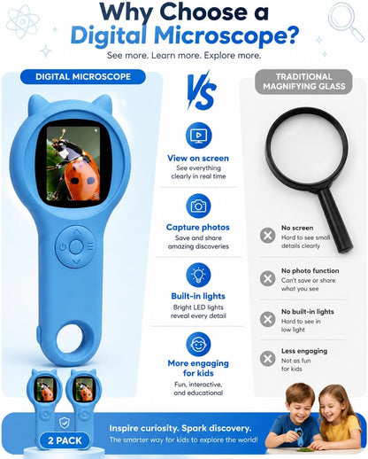 Microscope for Kids - Electronic Handheld Magnifying Glass for Children-STEM Outdoor Science Kit for Summer Travel & Camping Toy,Birthday Gifts Toys for 5-8 9-12 Year Old Girls（Purple）