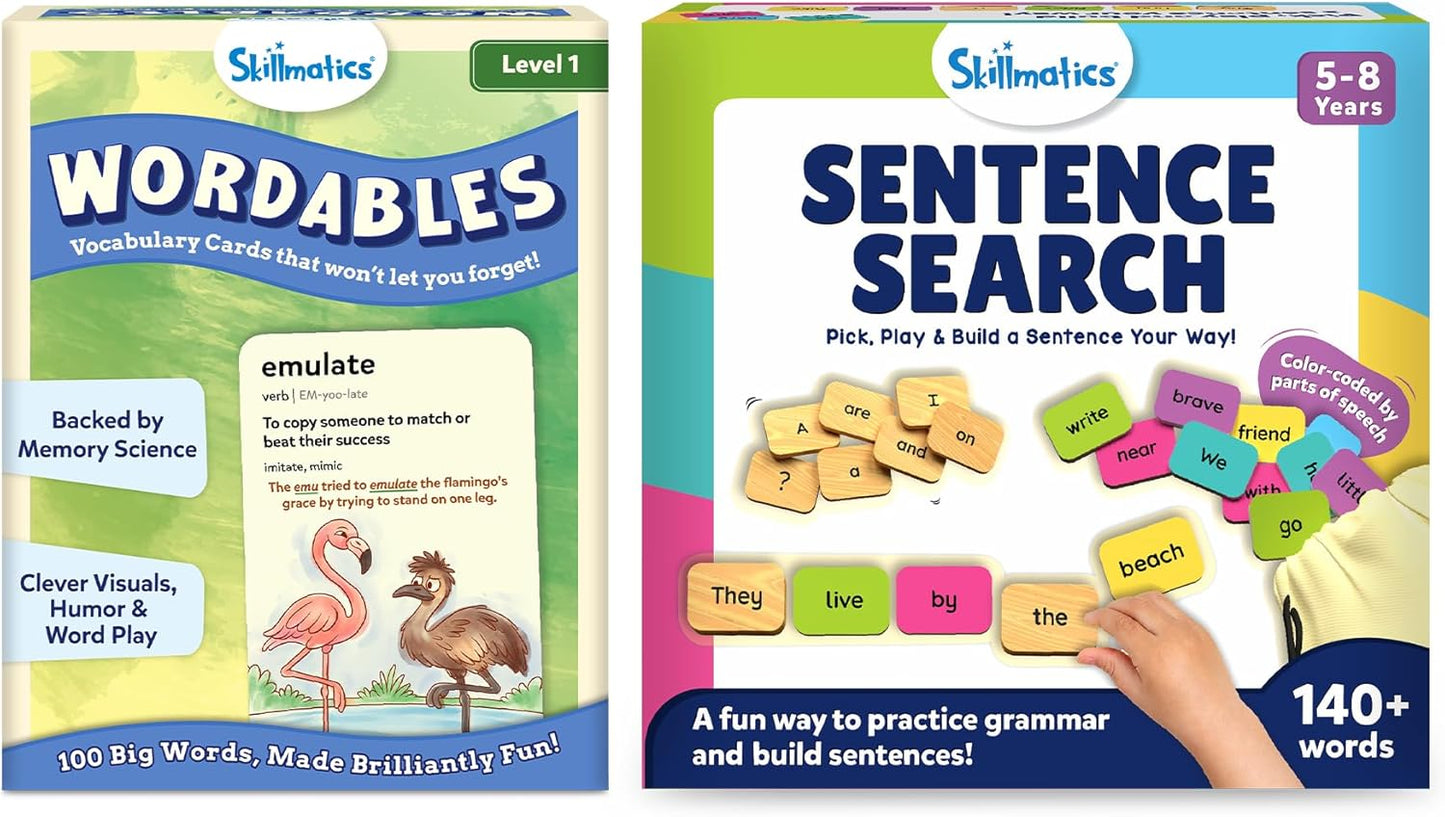 Skillmatics Wordables Level 1 & Sentence Search Bundle, Learning Toys, Screen-Free Language Game, Educational Gifts for Ages 5, 6, 7, 8, 9 & Up