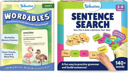 Skillmatics Wordables Level 1 & Sentence Search Bundle, Learning Toys, Screen-Free Language Game, Educational Gifts for Ages 5, 6, 7, 8, 9 & Up