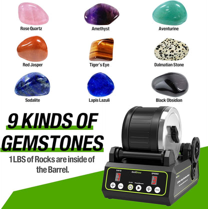 C1 Rock Tumbler Kit - Large 2.5LB Rotary Rock Tumbler for Adults & Hobbyists, Quiet Rubber Barrel, Adjustable Timer & Speed, Complete Gem Polishing Kit with Memory Function