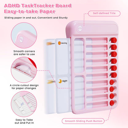 Magnetic Chore Chart for Kids, ADHD Tools for Kids to Do List Checklist Task Board Routine Chart Visual Schedule for Fridge with 10 Sliders and Magnetic Marker - White