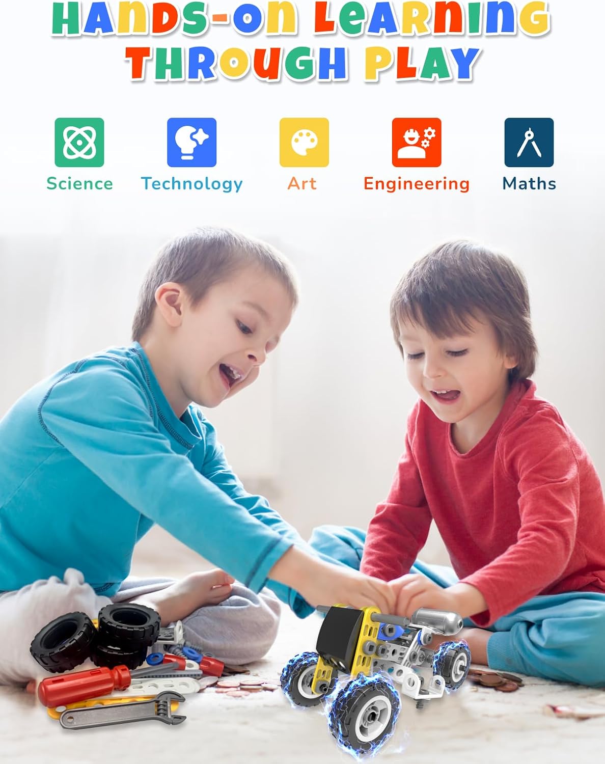 10 in 1 STEM Toys for 5 Year Old Boy, Building Toys for Kids Ages 4-8 5-7 6-8, STEM Engineering Construction Kit with Electric Motor, Educational Science Gift for 5 Year Old Boys