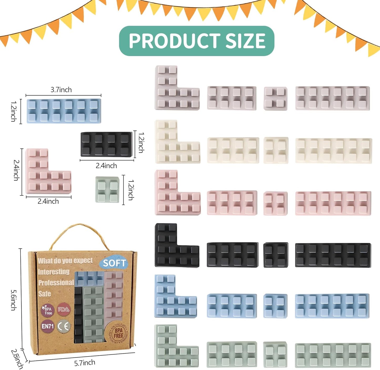 Soft Building Blocks for Toddlers, Large Building Blocks Stacking Blocks for Babies 6 Months and Up Stem Toddler Gifts, Teething Toys, 40 PCS