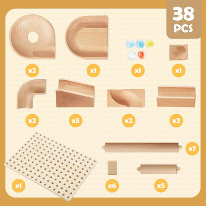 Wooden Marble Runs for Kids 4-8, 38 Pcs Marble Rush Track Maze Construction Play Set, STEM Learning Toys, Wood Building Blocks Toys, Gift for Boys & Girls