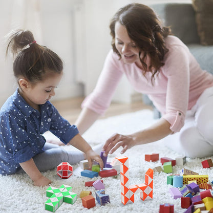 Yeetec 24 Pack 24 Blocks Magic Speed Cubes, Mini Snake Cube, Mini Plastic Puzzle Cube Toy for Kids Party Bag Fillers, Party Supplies, Random Color