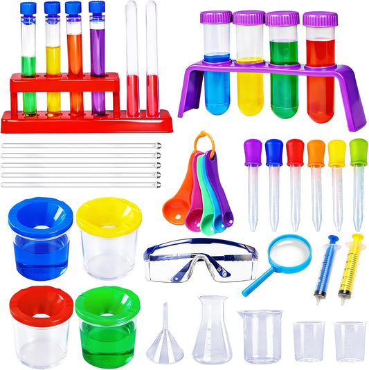 Bbiamsleep 37 Pcs Science Kits for Kids, Beakers and Test Tubes Droppers Set, Kids Science Experiment Kit Include Magnifying Glass Plastic Test Tubes for Christmas Birthday Party Gift, 3+ Years Old